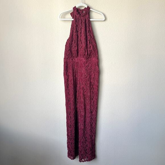 Anthropologie ett:twa Aida Burgundy Lace Halter Jumpsuit Size 8 - Picture 3 of 8